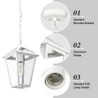 Luminzone Outdoor Pendant Light For Porch, Exterior Hanging Lantern Outdoor Chandelier In White Finish With Clear Glass For Entryway,Doorway,Farmhouse,Foyer