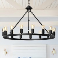 Laralov Black Chandelier 32'' Wagon Wheel Chandelier, 15-Lights Farmhouse Chandelier, Pedant Light Fixtures For Dining Room, Bedroom, Living Room, Kitchen, Foyer, Entryway, Height Adjustable, E26