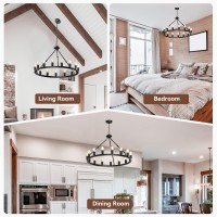 Laralov Black Chandelier 32'' Wagon Wheel Chandelier, 15-Lights Farmhouse Chandelier, Pedant Light Fixtures For Dining Room, Bedroom, Living Room, Kitchen, Foyer, Entryway, Height Adjustable, E26