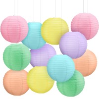 Retisee 12 Pcs 10 Inch Pastel Hanging Paper Lanterns Decor Pastel Party Supplies Light Pink Blue Purple Mint Green Paper Lantern