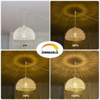 Slyymy Plug In Pendant Light 15Ft Hemp Rope Cord Hanging Light With Plug In Cord Rattan Hanging Lamp Wicker Woven Basket Lampsh