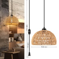 Plug In Pendant Light 15Ft Hemp Rope Cord Hanging Light With Plug In Cord Dimmable Switch Rattan Hanging Lamp Wicker Woven Bask