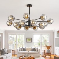 Ddlldeshi 16 Light Chandelier Sputnik Ceiling Light Fixture With Glass Globe Bubble Black Chandeliers For Dining Room Bedroom Ki