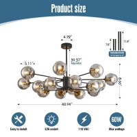 Ddlldeshi 16 Light Chandelier Sputnik Ceiling Light Fixture With Glass Globe Bubble Black Chandeliers For Dining Room Bedroom Ki