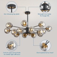 Ddlldeshi 16 Light Chandelier Sputnik Ceiling Light Fixture With Glass Globe Bubble Black Chandeliers For Dining Room Bedroom Ki