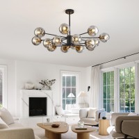 Ddlldeshi 16 Light Chandelier Sputnik Ceiling Light Fixture With Glass Globe Bubble Black Chandeliers For Dining Room Bedroom Ki