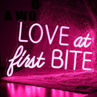 Love At First Bite Neon Sign Led Pink Words Neon Light Sign Wall Art Neon Light For Wedding Light Up Sign For Bedroom Bar Pub Pa