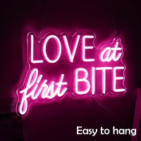 Love At First Bite Neon Sign Led Pink Words Neon Light Sign Wall Art Neon Light For Wedding Light Up Sign For Bedroom Bar Pub Pa