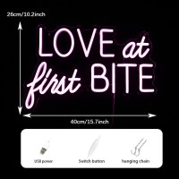 Love At First Bite Neon Sign Led Pink Words Neon Light Sign Wall Art Neon Light For Wedding Light Up Sign For Bedroom Bar Pub Pa