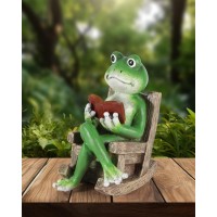 Istatue Miniature Solar Frog Reading Book Figurine Light 55 Resin Chair Statue Outdoor Table Decor For Lawn Ornaments Pati