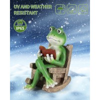 Istatue Miniature Solar Frog Reading Book Figurine Light 55 Resin Chair Statue Outdoor Table Decor For Lawn Ornaments Pati