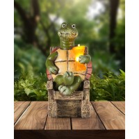 Istatue Solarpowered Turtle Figurine Light With Glowing Cup 55 In Lifelike Led Decorative Lamp For Outdoor Ambiance Patio