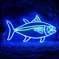 Tuna Neon Sign Blue Green Fish Neon Lights Signs For Wall Decor Dimmable Led Signs For Bedroom Living Room Restaurant Office Bir