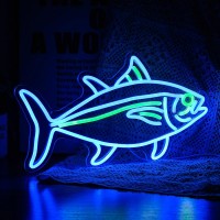 Tuna Neon Sign Blue Green Fish Neon Lights Signs For Wall Decor Dimmable Led Signs For Bedroom Living Room Restaurant Office Bir