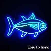 Tuna Neon Sign Blue Green Fish Neon Lights Signs For Wall Decor Dimmable Led Signs For Bedroom Living Room Restaurant Office Bir