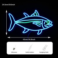 Tuna Neon Sign Blue Green Fish Neon Lights Signs For Wall Decor Dimmable Led Signs For Bedroom Living Room Restaurant Office Bir