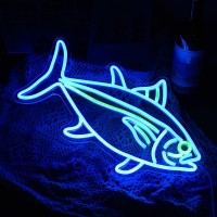 Tuna Neon Sign Blue Green Fish Neon Lights Signs For Wall Decor Dimmable Led Signs For Bedroom Living Room Restaurant Office Bir