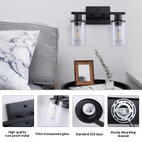 Litaddscen Matte Black Bathroom Light Fixtures Over Mirror 2Light Bathroom Vanity Light With Clear Glass Shade Modern Farmhouse