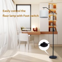 68Floor Lamp 9W Led Edison Bulbs Included Adjustable Lamp Head Standing Lamp With Foot Switch With Pleated Lampshade Tall Flo