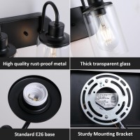 Litaddscen Matte Black Bathroom Light Fixtures Over Mirror 2Light Bathroom Vanity Light With Clear Glass Shade Modern Farmhouse