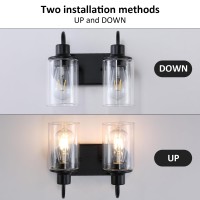 Litaddscen Matte Black Bathroom Light Fixtures Over Mirror 2Light Bathroom Vanity Light With Clear Glass Shade Modern Farmhouse