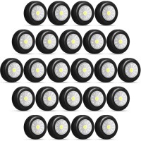 Macarrie 24 Pcs Led Puck Lights Wireless Under Cabinet Lighting 60 Lumens Portable Push Battery Operated Lights Mini Touch Close