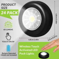 Macarrie 24 Pcs Led Puck Lights Wireless Under Cabinet Lighting 60 Lumens Portable Push Battery Operated Lights Mini Touch Close