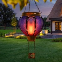 Hot Air Balloon Solar Lantern With Flickering Flame Hanging Solar Lights Outdoor Waterproof Lanterns For Garden Patio Yard Party