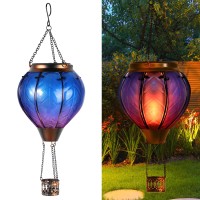 Hot Air Balloon Solar Lantern With Flickering Flame Hanging Solar Lights Outdoor Waterproof Lanterns For Garden Patio Yard Party