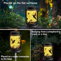 2 Pack Outdoor Hanging Solar Lanterns Hummingbird Theme Vintage Glass Mason Jar Solar Fairy Lights Gifts For Mom Grandma Wom