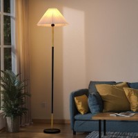 Juguo 66Floor Lamp 9W Led Edison Bulbs Included Nordic Design Standing Lamp With Foot Switch With Pleated Shade Tall Floor La