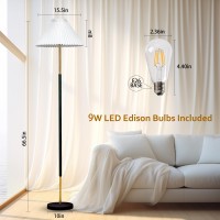 Juguo 66Floor Lamp 9W Led Edison Bulbs Included Nordic Design Standing Lamp With Foot Switch With Pleated Shade Tall Floor La