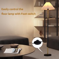 Juguo 66Floor Lamp 9W Led Edison Bulbs Included Nordic Design Standing Lamp With Foot Switch With Pleated Shade Tall Floor La