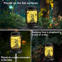 Yjfwal 2 Pack Outdoor Hanging Solar Lanterns Fairy Butterfly Vintage Glass Mason Jar Solar Fairy Lights Gifts For Mom Grandma