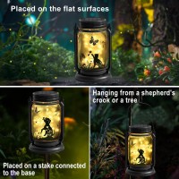 2 Pack Outdoor Hanging Solar Lantern Cat Dog Butterfly Theme Vintage Glass Mason Jar Solar Fairy Lights Gifts For Mom Grand