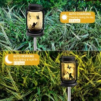 2 Pack Outdoor Hanging Solar Lantern Cat Dog Butterfly Theme Vintage Glass Mason Jar Solar Fairy Lights Gifts For Mom Grand