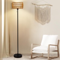 Netin Rattan Floor Lamp For Living Room Boho Standing Lamp With 3 Color Temperatures Farmhouse Floor Lamp Wicker Lamp Double S