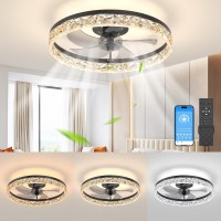 Jofios Ceiling Fans With Lights 197In Black Flush Mount Fandelier Ceiling Fans With Lights And Remote 3000K6000K Dimmable Mo