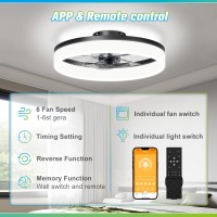 Jofios Low Profile Ceiling Fans With Lights 197In Flush Mount Fandelier Ceiling Fan With 6 Wind Speeds Dimmable Black Modern