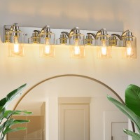 Alaislyc 5Light Bathroom Light Fixtures Modern Chrome Vanity Lights For Bathroom Lighting Fixtures Over Mirror With Clear Glass