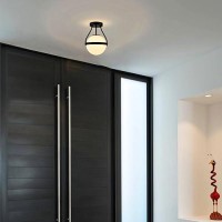 Holkirt Modern Globe Semi Flush Mount Ceiling Light Black Ceiling Light Fixture With Opal Glass 7Inch18Cm Mid Century Kitchen L