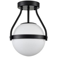 Holkirt Modern Globe Semi Flush Mount Ceiling Light Black Ceiling Light Fixture With Opal Glass 7Inch18Cm Mid Century Kitchen L