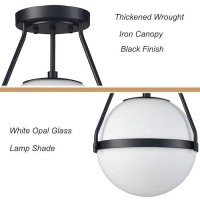 Holkirt Modern Globe Semi Flush Mount Ceiling Light Black Ceiling Light Fixture With Opal Glass 7Inch18Cm Mid Century Kitchen L