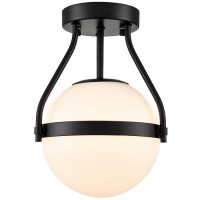 Holkirt Modern Globe Semi Flush Mount Ceiling Light Black Ceiling Light Fixture With Opal Glass 7Inch18Cm Mid Century Kitchen L