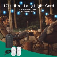 Anpro Solar Camping String Lights 17Ft Ultra Long String With 10Leds Multicolor 7 Light Colors Solar Powered With 5 Light Mo