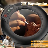 Ivmaie 10X Magnifying Glass With Light And Stand 2In1 Lighted Magnifier With Clamp 5 Color Modes Dimmable Led Desk Lamp Hand