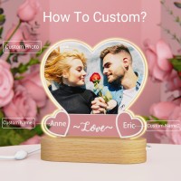 Yuyugo Personalised Photo Gifts Picture Frame Custom Night Light Heart Photo Lamp,Personalised Gifts For Her Him - Customised Wedding Gifts Valentine Gift Memorial Gifts