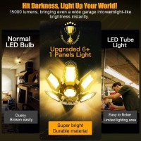 Kpbotl 3000K Bright Led Garage Lights 2 Pack 150W Deformable Led Garage Lighting 61 Panels 15000Lm Warm Light Garage Lights Ill