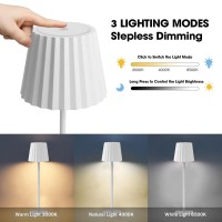 Azcooks 2 Pack Cordless Table Lamp,Rechargeable Led Desk Lamp,6000Mah Battery Operated,3 Color Stepless Dimming Up,Pleated Lamp Shade,Portable Night Light For Bedroom/Living Room/Restaurant/Outdoor