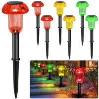 Lianglome Solar Pathway Lights Outdoor Red Yellow Green 3 Colors 6Pk Mushroom Solar Pathway Lights Ip65 Waterproof Solar Light